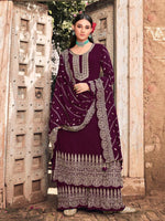 Purple Color Faux Georgette With Embroidery Work Palazzo Suit - Joshindia