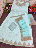 Sky Blue Color Russian Silk Embroided Gown for Woman - Joshindia