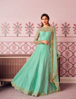 Sky Blue Color Russian Silk Embroided Gown for Woman - Joshindia