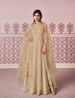 Beige Color Russian Silk Embroided Gowen for Woman - Joshindia