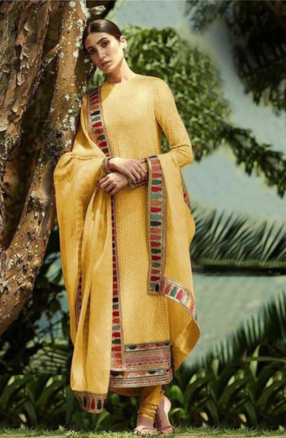 Yellow Color Heavy Faux Georgette With Sequence Work Churidar Salwar Suit