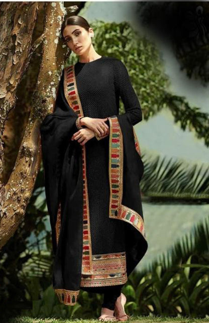 BLack Color Heavy Faux Georgette With Sequence Work Churidar Salwar Suit