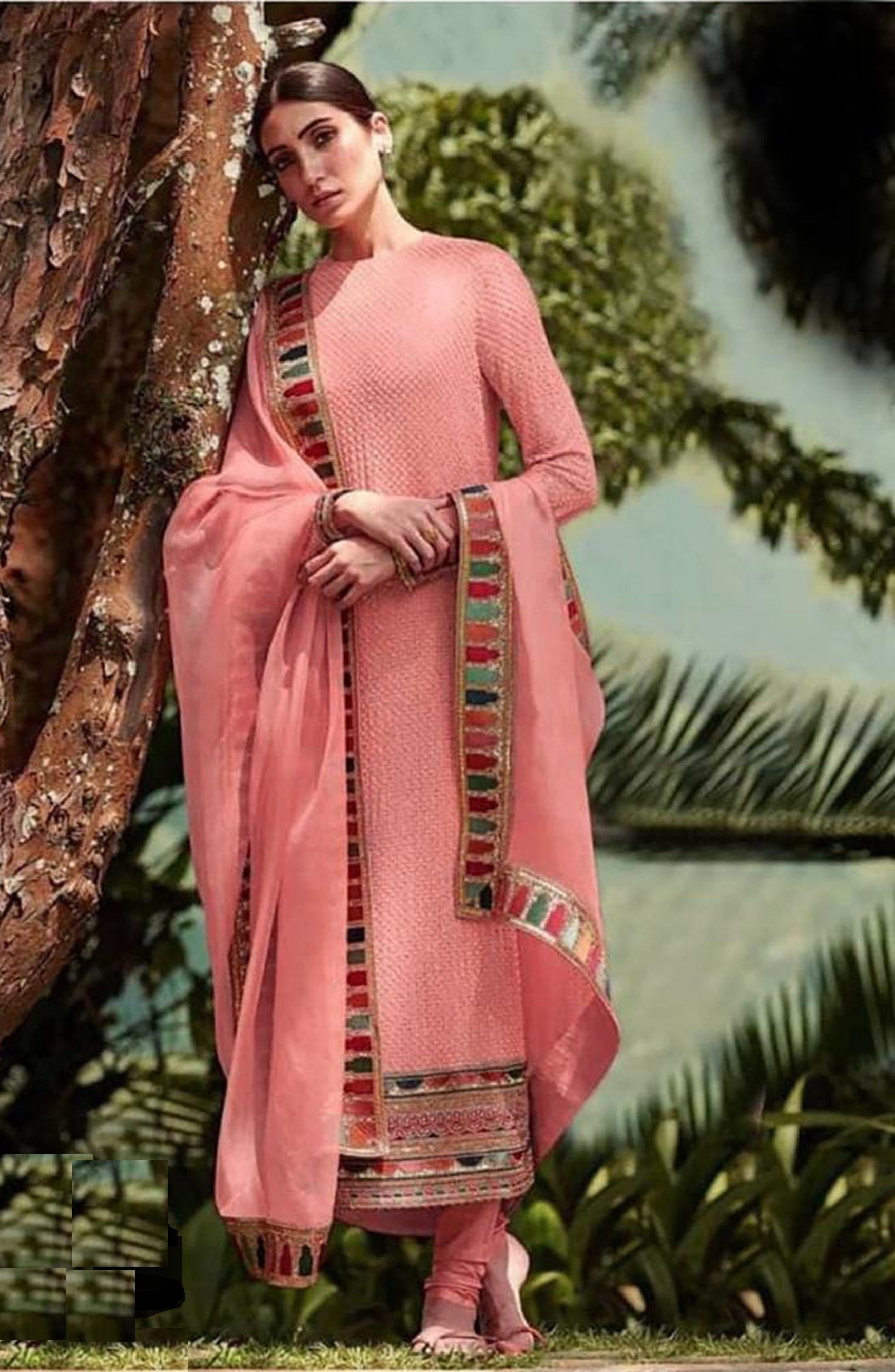 Appealing Pink Color Viscose Fabric Festive Wear Embroidered Straight Cut Salwar  Suit
