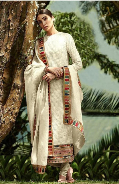 White Color Heavy Faux Georgette With Sequence Work Churidar Salwar Suit