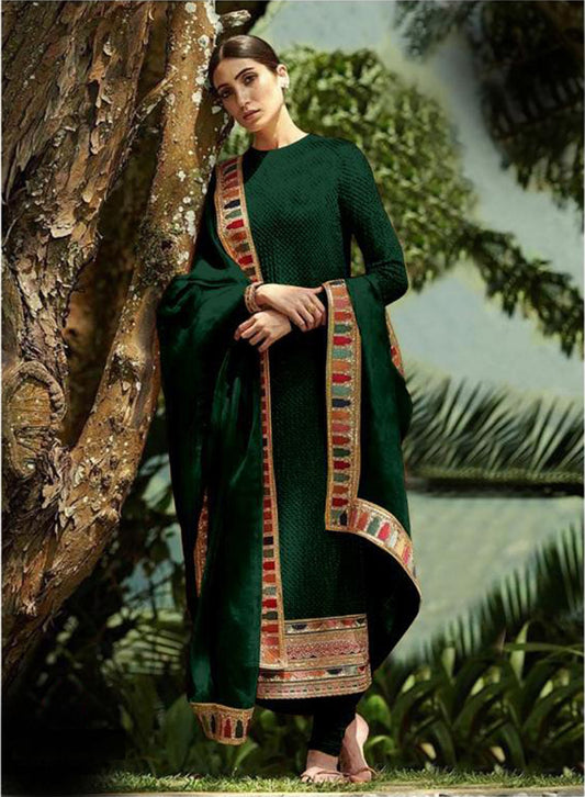 Dark Green Color Heavy Faux Georgette With Sequence Work Churidar Salwar Suit