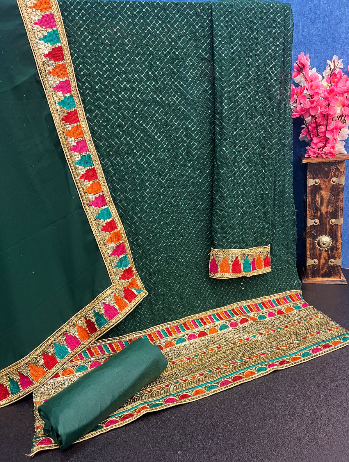 Dark Green Color Heavy Faux Georgette With Sequence Work Churidar Salwar Suit - Joshindia