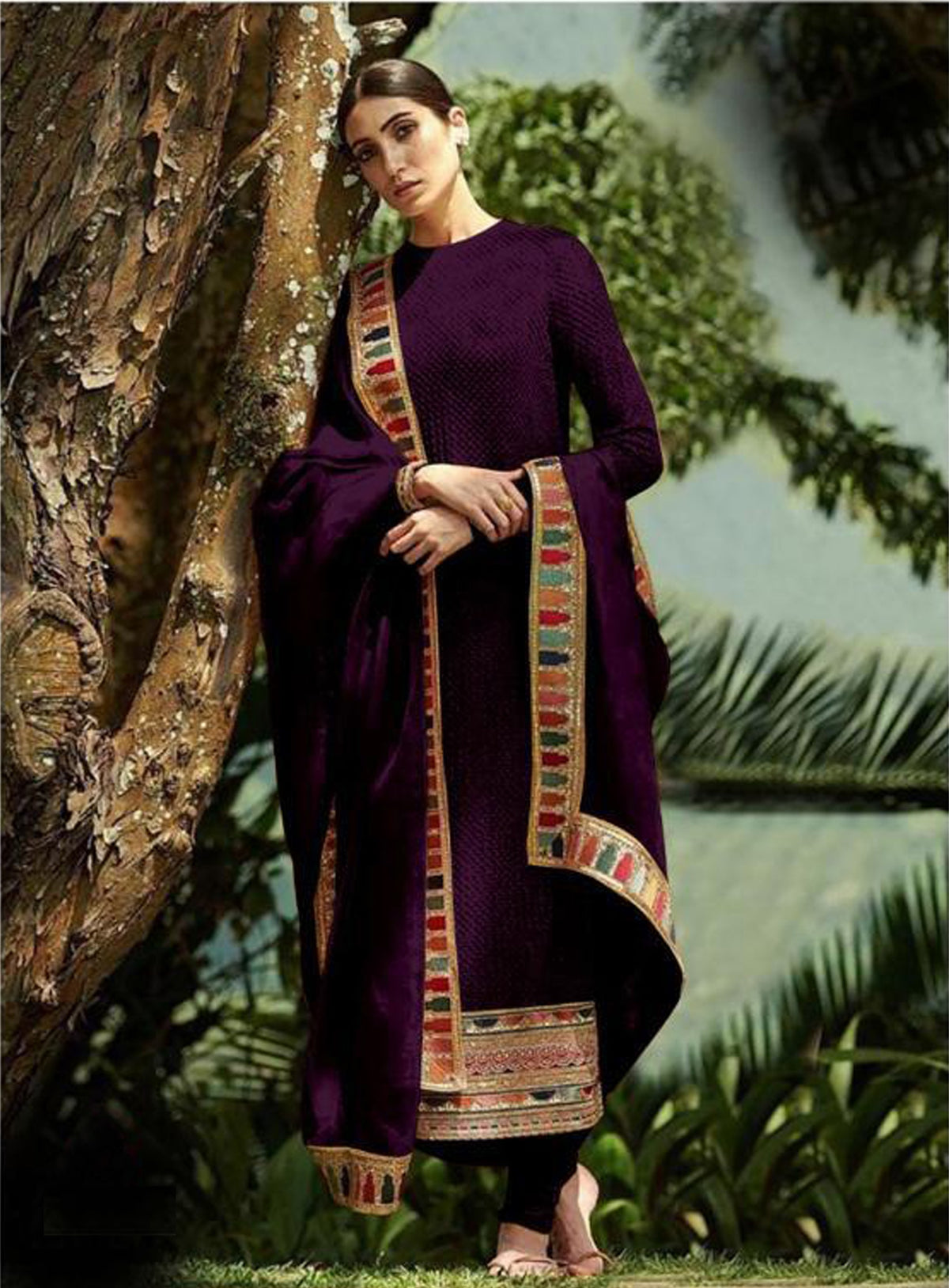 Purple Color Heavy Faux Georgette With Sequence Work Churidar Salwar Suit - Joshindia