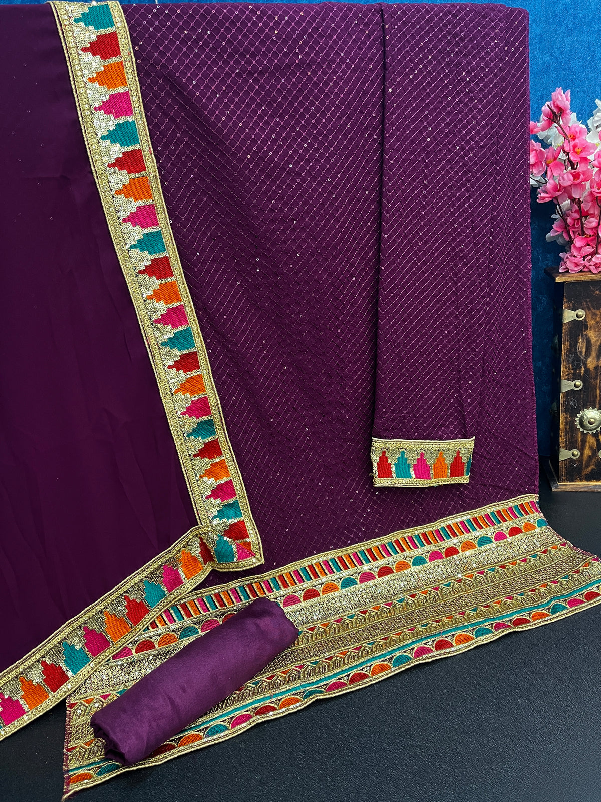 Purple Color Heavy Faux Georgette With Sequence Work Churidar Salwar Suit - Joshindia