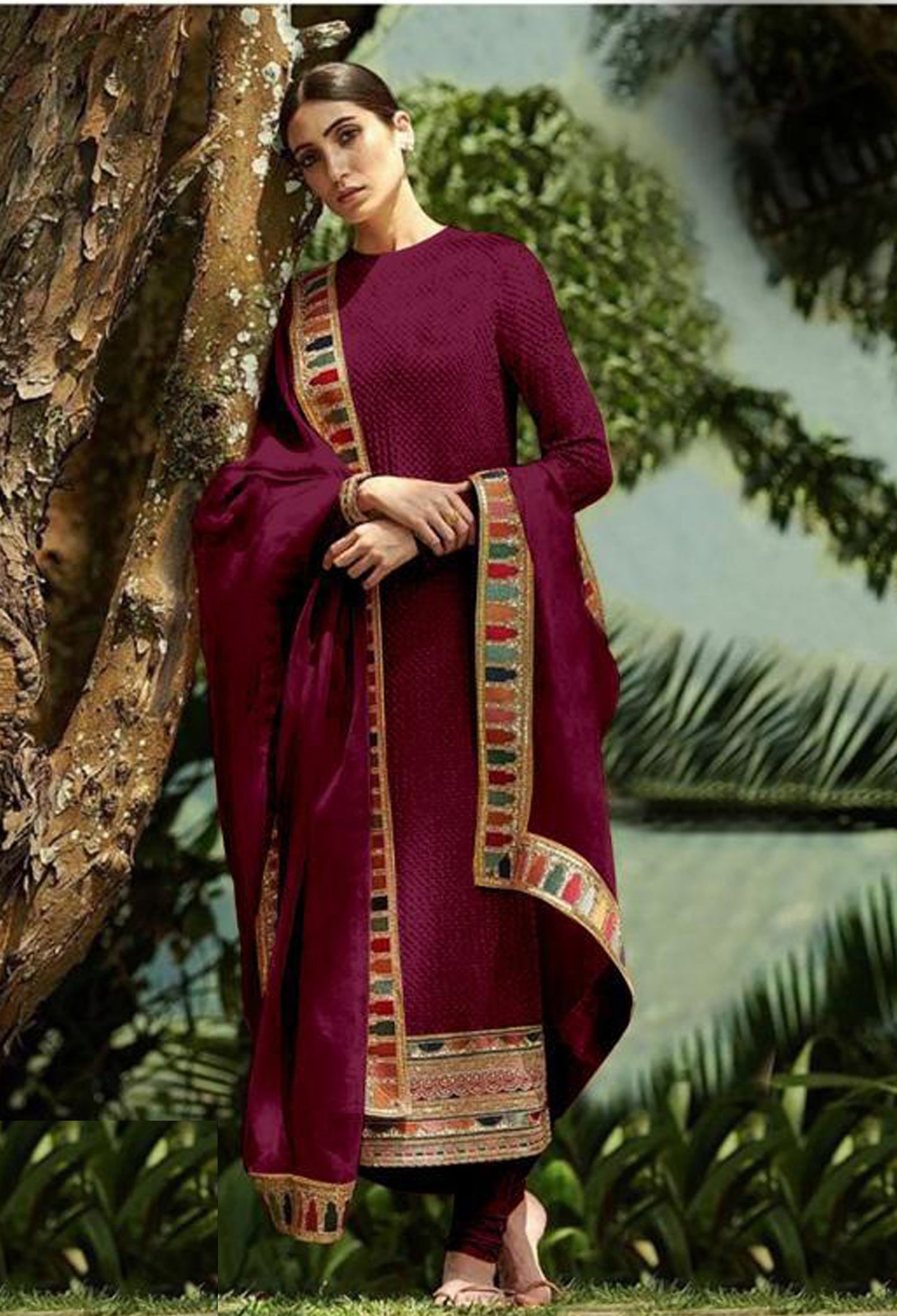 Rani Pink Color Heavy Faux Georgette With Sequence Work Churidar Salwar Suit
