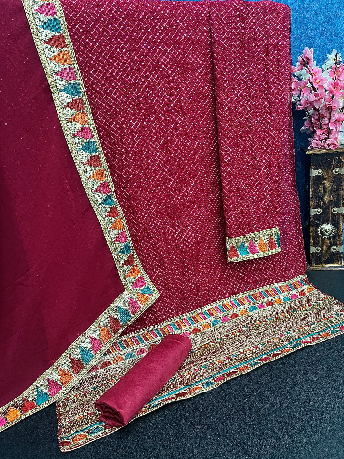 Rani Pink Color Heavy Faux Georgette With Sequence Work Churidar Salwar Suit - Joshindia
