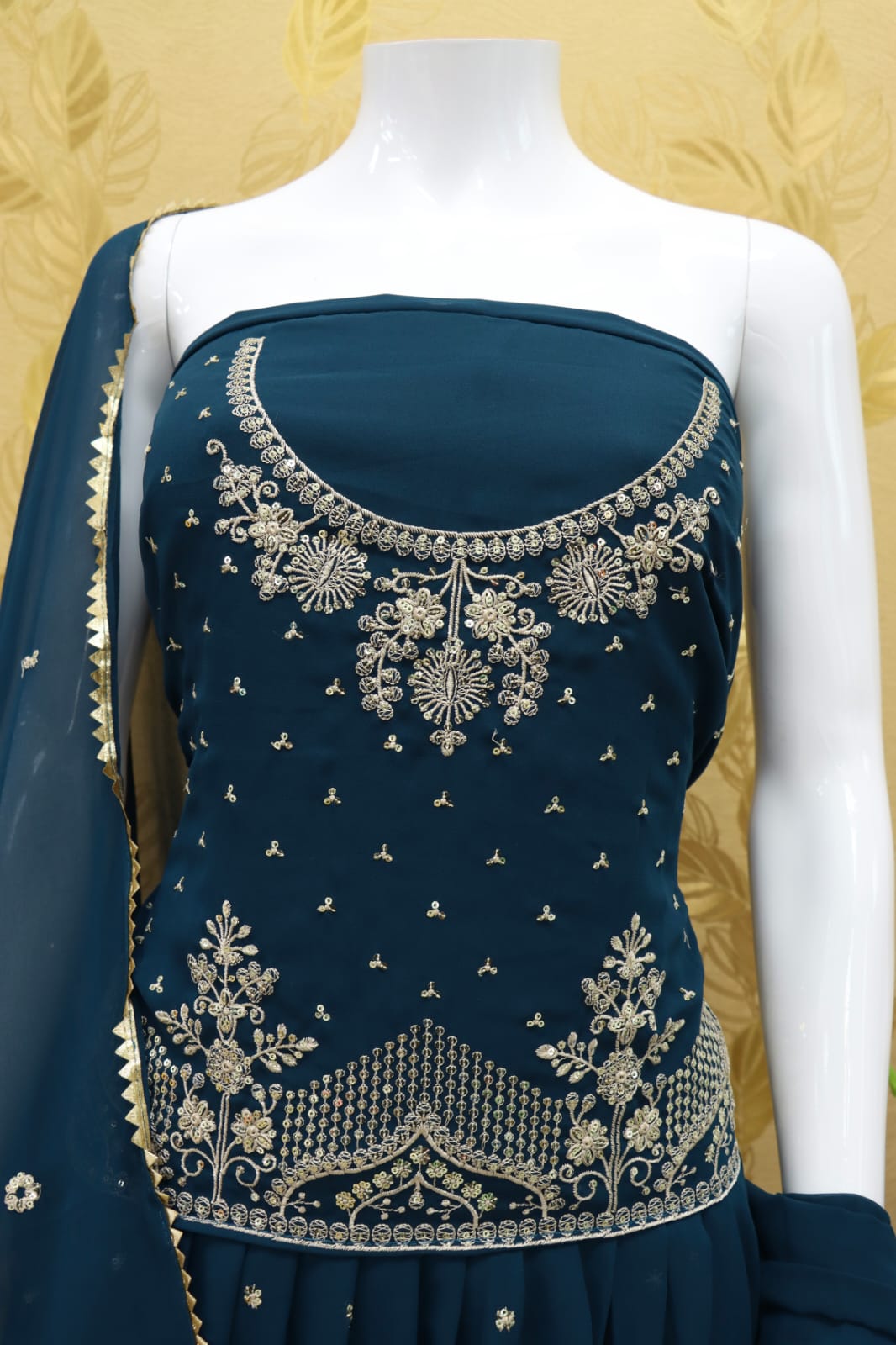 Blue Color Faux Georgette Embroided Sharara Suit