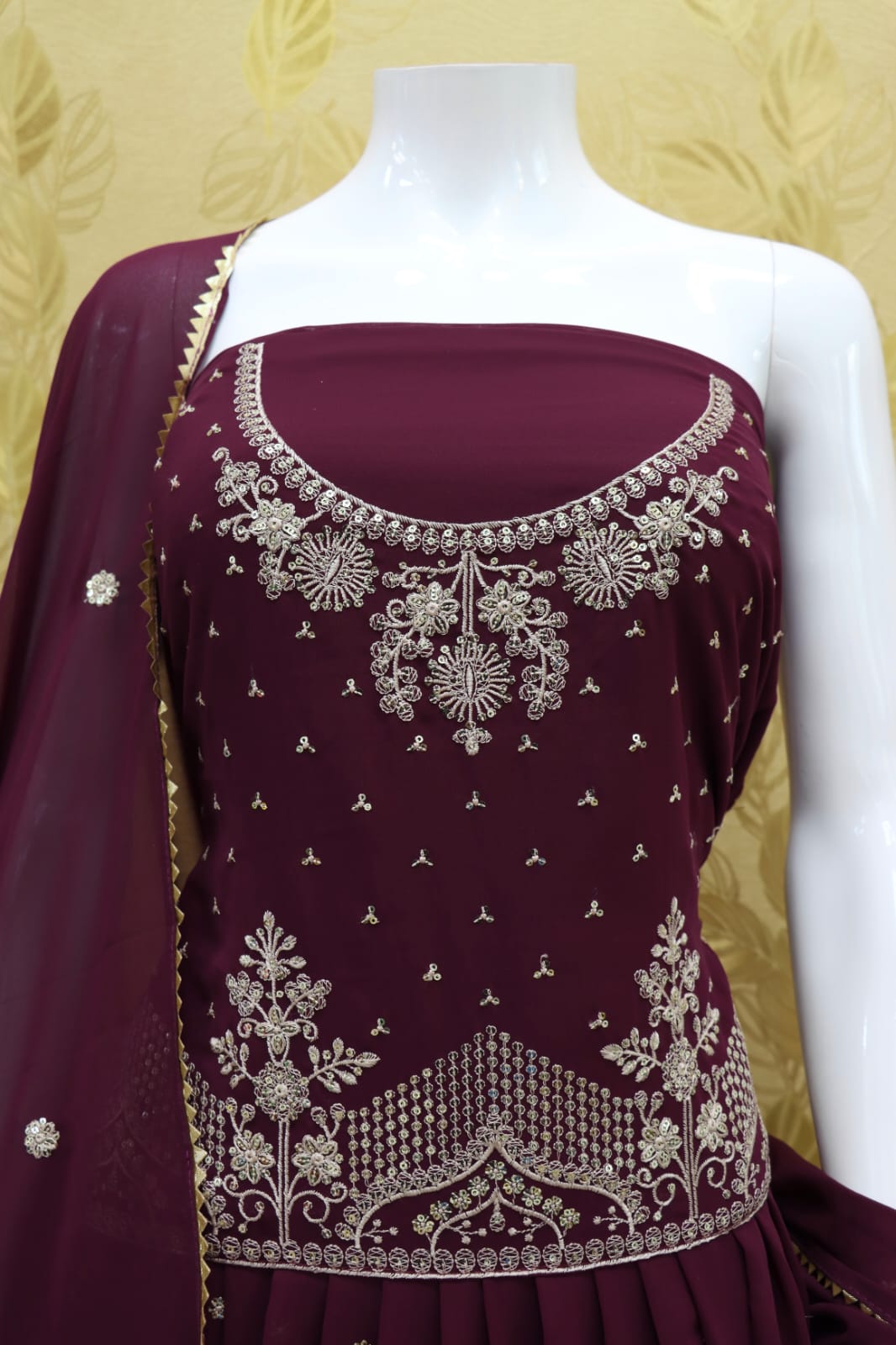 Purple Color Faux Georgette Embroided Sharara Suit - Joshindia