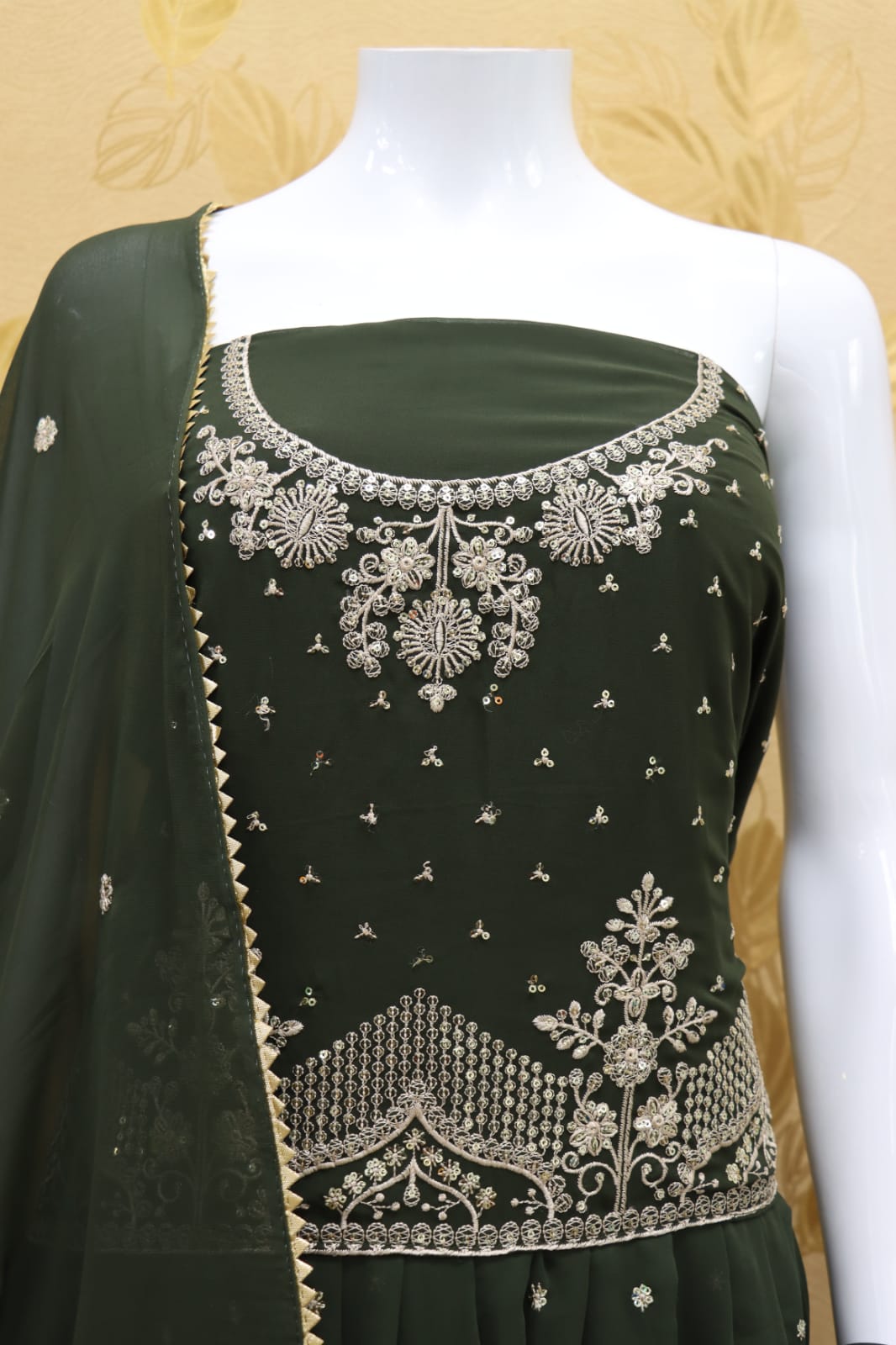 Green Color Faux Georgette Embroided Sharara Suit - Joshindia