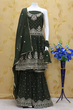 Green Color Faux Georgette Embroided Sharara Suit - Joshindia
