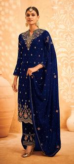 Nevy Blue Georgette Embroided Semi Stitched Palazzo Suit - Joshindia