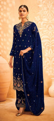 Nevy Blue Georgette Embroided Semi Stitched Palazzo Suit - Joshindia