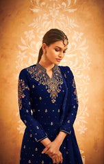 Nevy Blue Georgette Embroided Semi Stitched Palazzo Suit - Joshindia