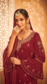 Maroon Georgette Embroided Semi Stitched Palazzo Suit - Joshindia