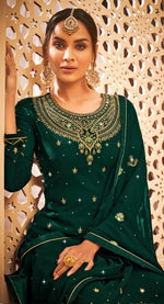 Green Georgette Embroided Semi Stitched Palazzo Suit - Joshindia