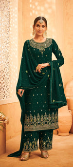Green Georgette Embroided Semi Stitched Palazzo Suit - Joshindia