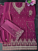 Purple Georgette Embroided Semi Stitched Palazzo Suit - Joshindia