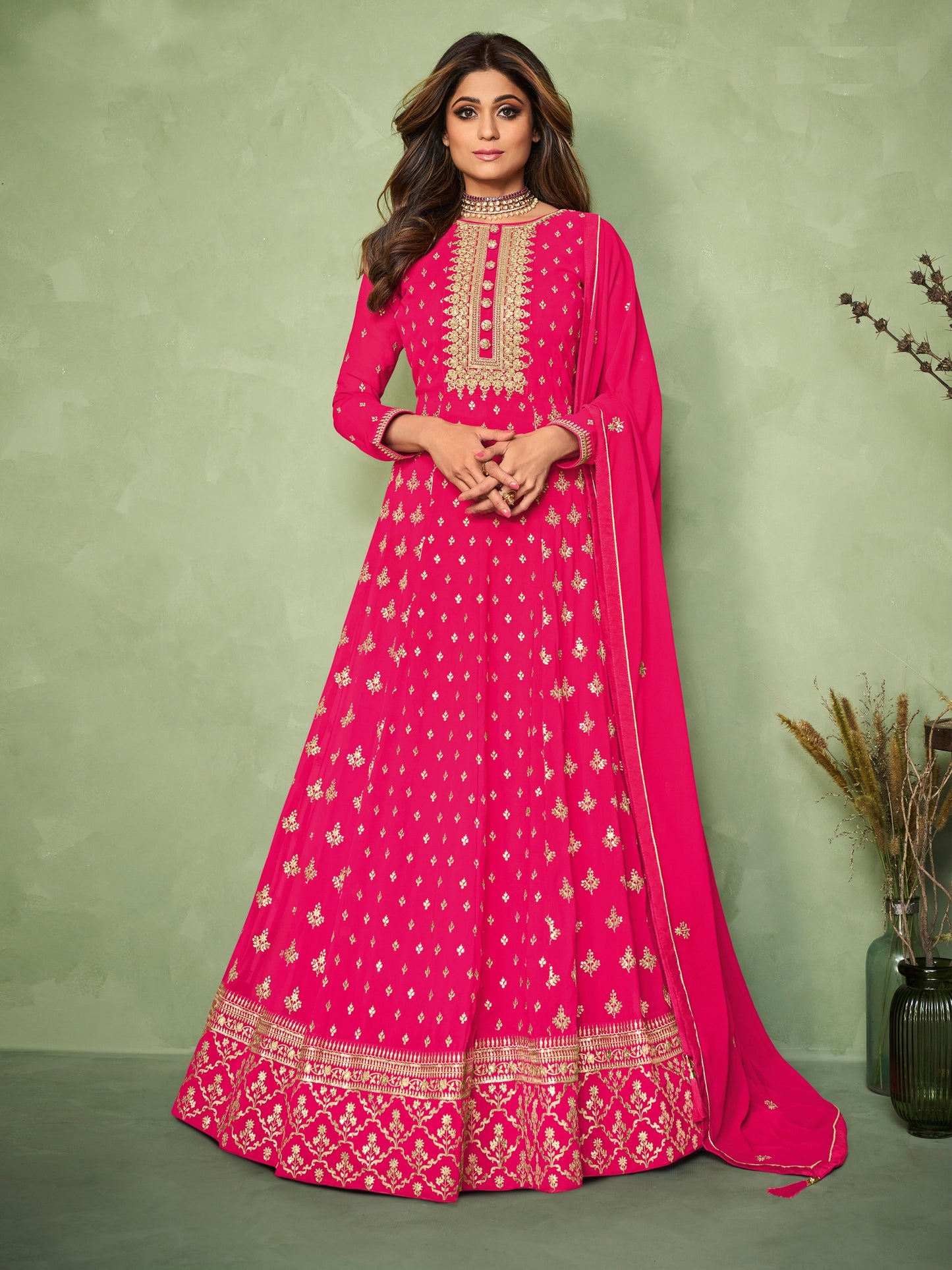 Pink Georgette Embroided Anarkali Salwar Suit