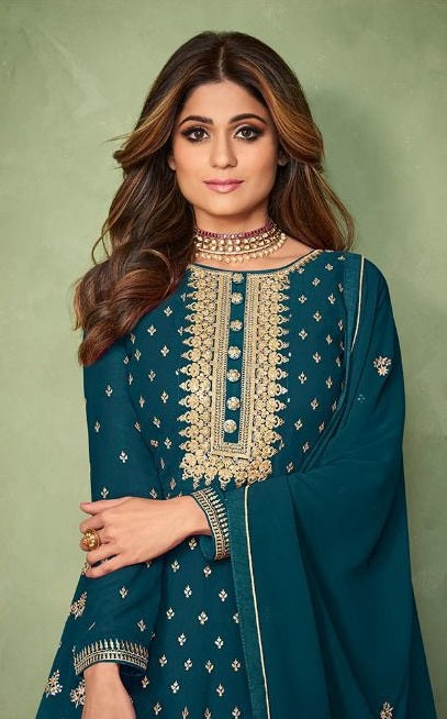 Sea Blue Georgette Embroided Anarkali Salwar Suit