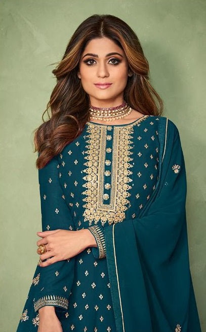 Sea Blue Georgette Embroided Anarkali Salwar Suit - Joshindia