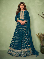 Sea Blue Georgette Embroided Anarkali Salwar Suit - Joshindia