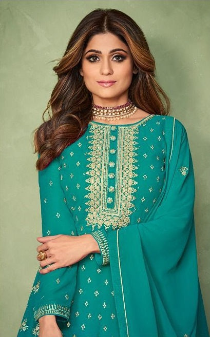 Bottle Green Georgette Embroided Anarkali Salwar Suit - Joshindia