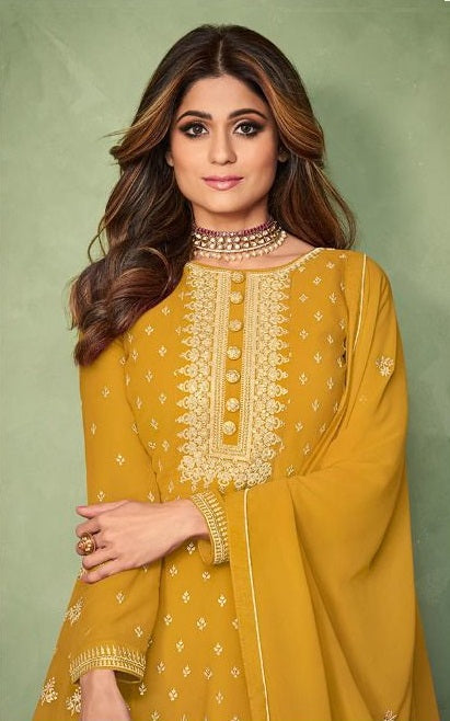 Yellow Georgette Embroided Anarkali Salwar Suit