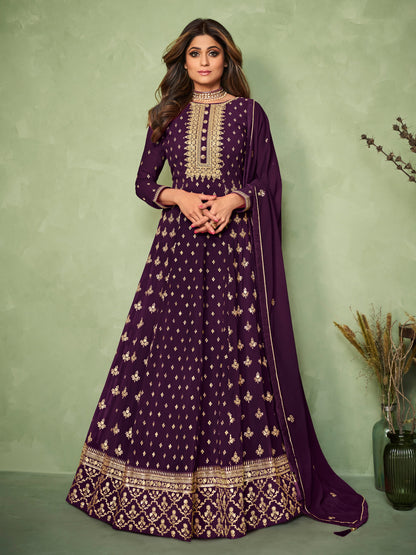 Purple Georgette Embroided Anarkali Salwar Suit