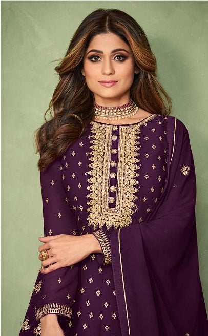 Purple Georgette Embroided Anarkali Salwar Suit - Joshindia