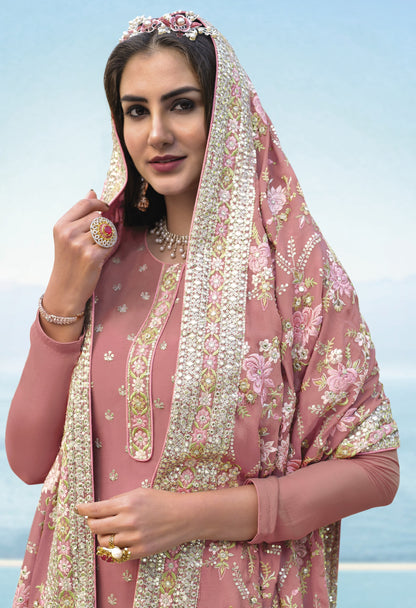 Gold Rose Color Georgette Straight Salwar Suit