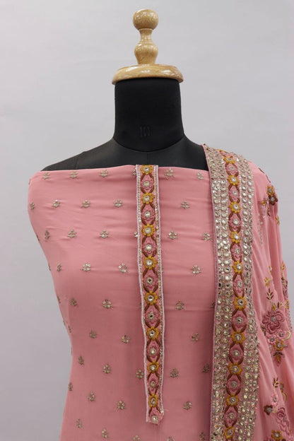 Gold Rose Color Georgette Straight Salwar Suit