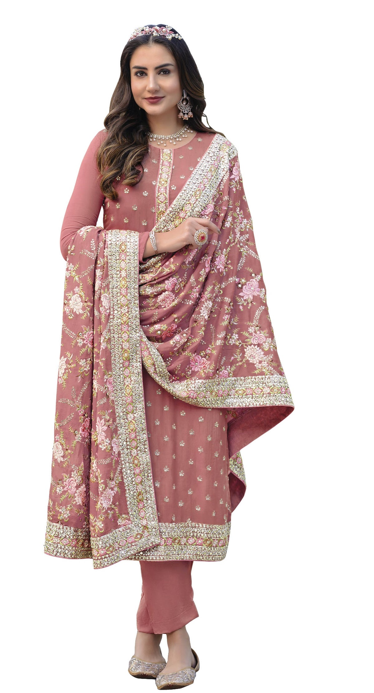 Gold Rose Color Georgette Straight Salwar Suit - Joshindia