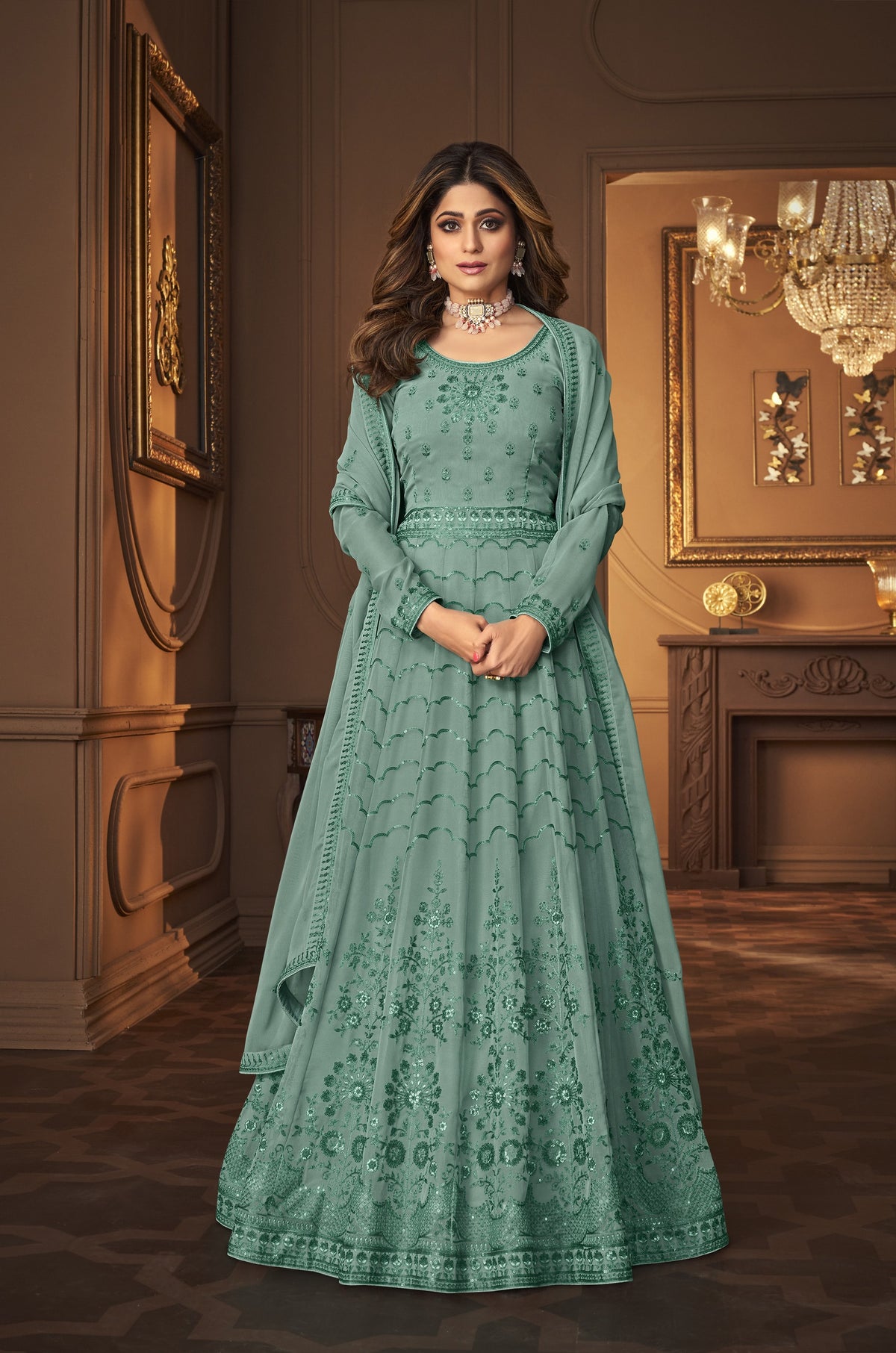 Sea Green Fox Georgette With Sequence Work Anarkali Suit - Joshindia