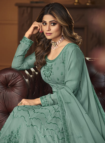 Sea Green Fox Georgette With Sequence Work Anarkali Suit