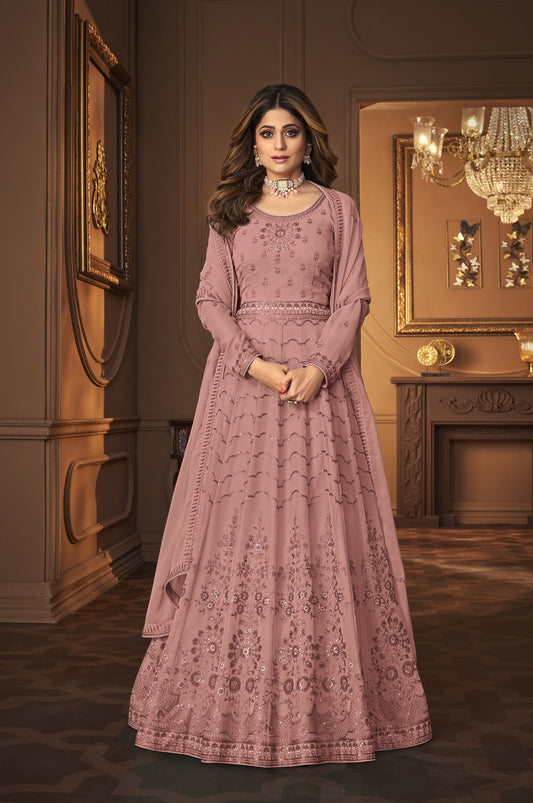 Rose Brown Fox Georgette With Sequence Work Anarkali Suit