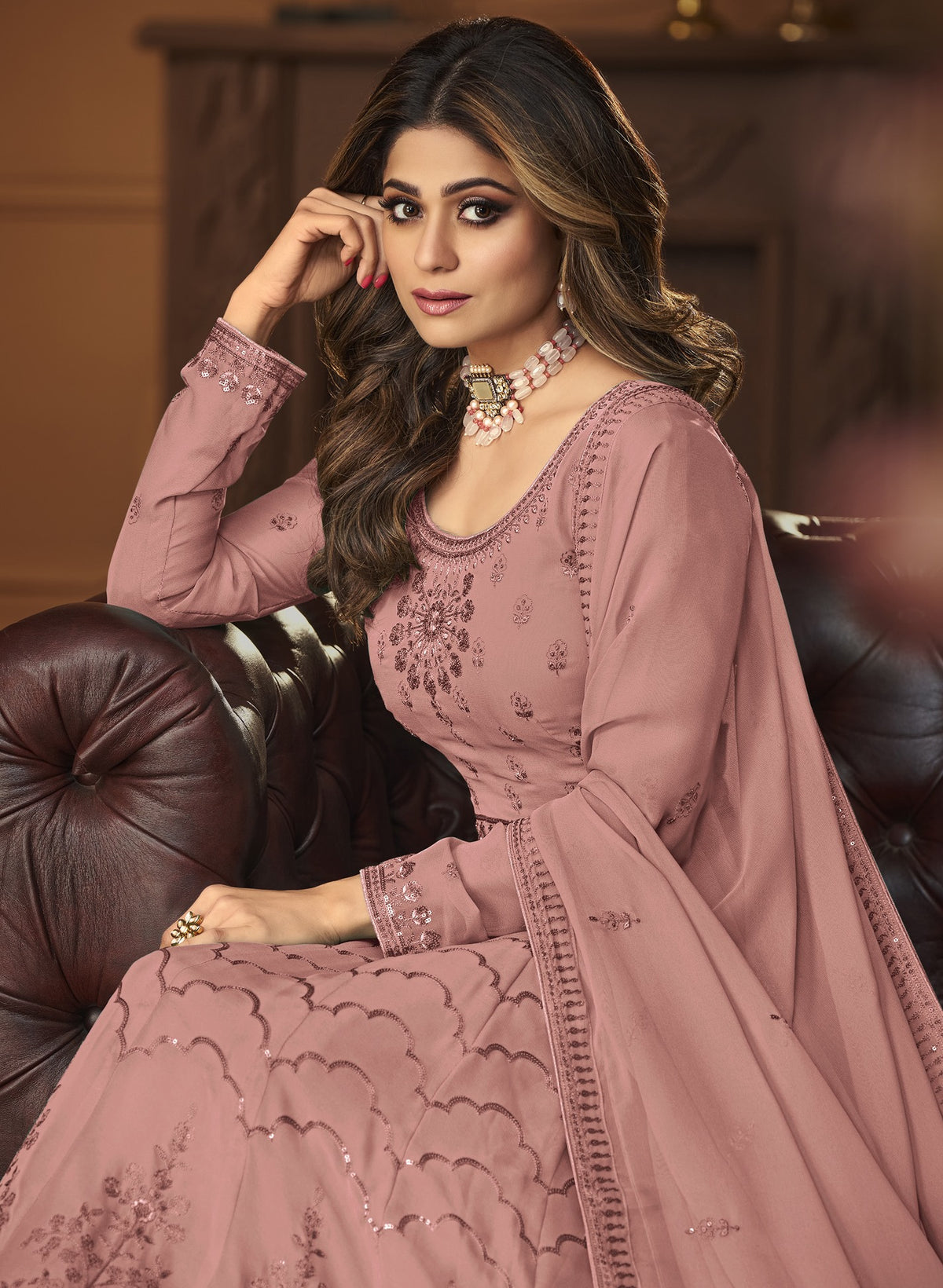 Rose Brown Fox Georgette With Sequence Work Anarkali Suit - Joshindia