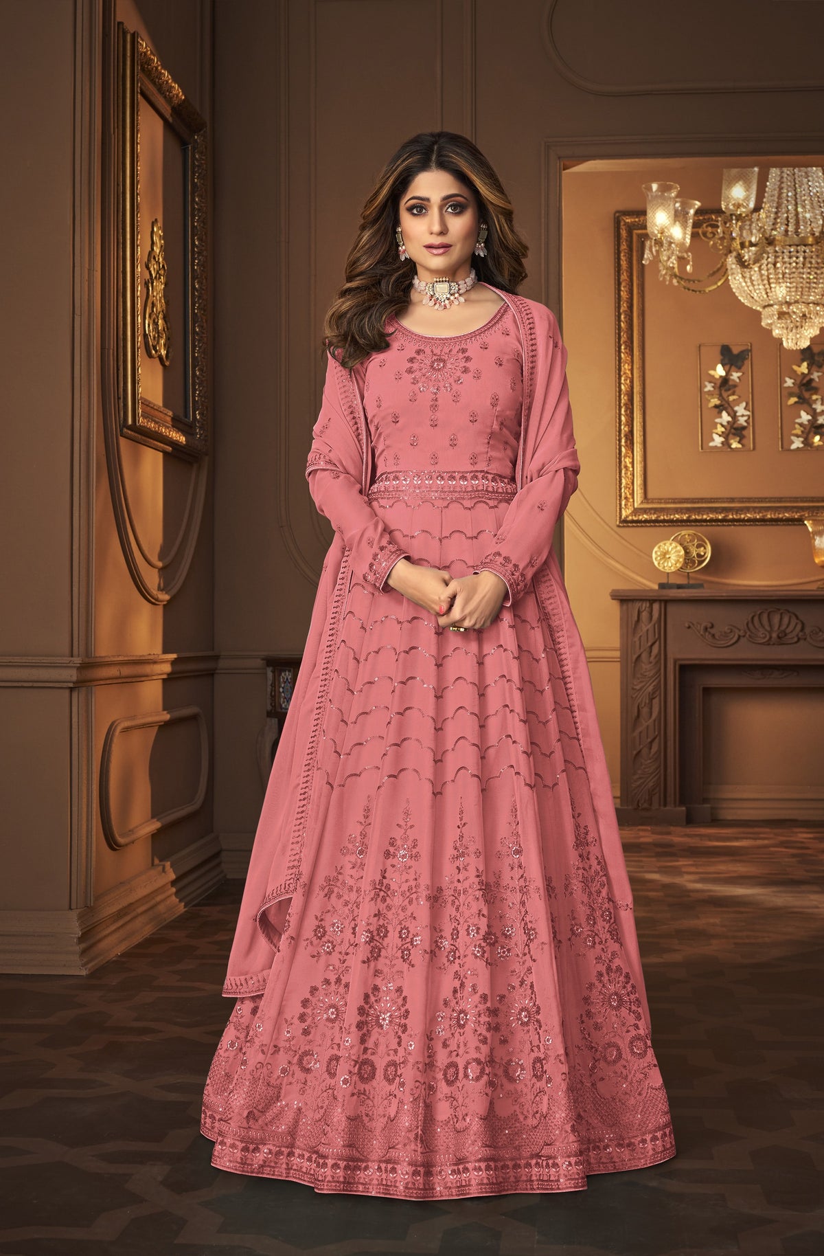 Pink Fox Georgette With Sequence Work Anarkali Suit - Joshindia