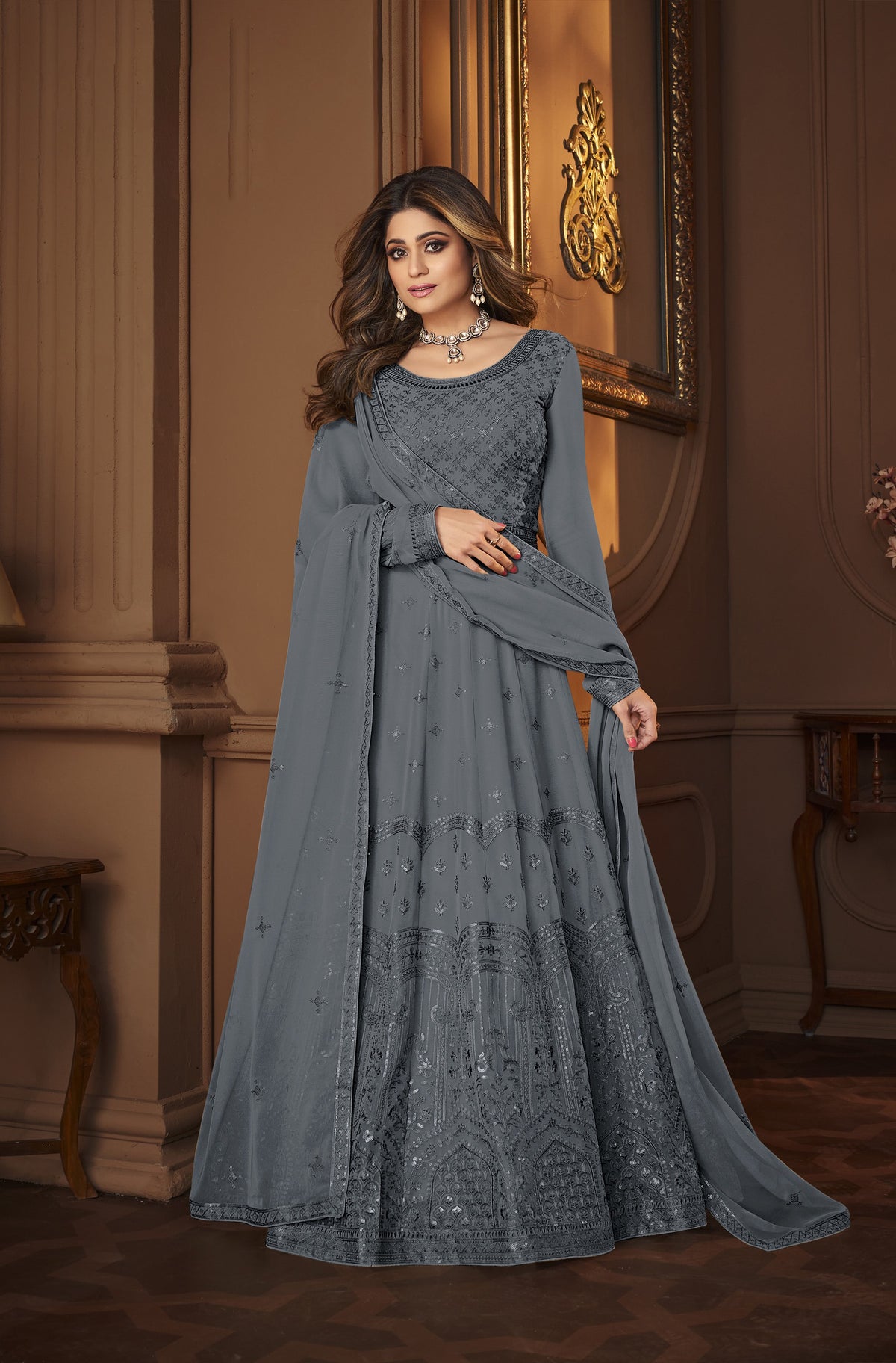Grey Fox Georgette With Sequence Work Anarkali Suit - Joshindia