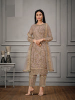 Beige Color Women Soft Net Embroidery Work Straight Salwar Suit - Joshindia