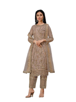 Beige Color Women Soft Net Embroidery Work Straight Salwar Suit - Joshindia