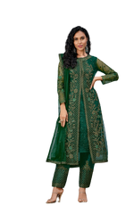 Green Color Women Soft Net Embroidery Work Straight Salwar Suit - Joshindia