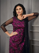 Purple Color Women Soft Net Embroidery Work Straight Salwar Suit - Joshindia