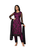 Purple Color Women Soft Net Embroidery Work Straight Salwar Suit - Joshindia
