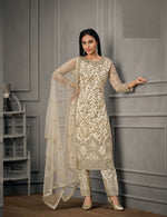 White Color Women Soft Net Embroidery Work Straight Salwar Suit - Joshindia