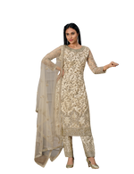 White Color Women Soft Net Embroidery Work Straight Salwar Suit - Joshindia