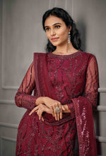 Red Color Women Soft Net Embroidery Work Straight Salwar Suit For Woman - Joshindia